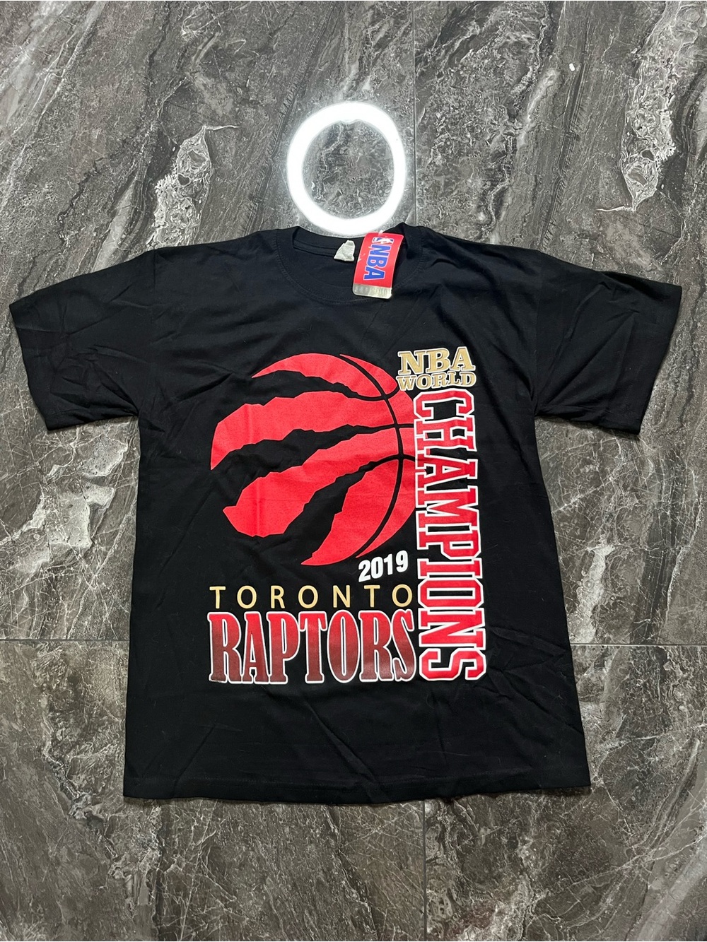 NBA Black Tee with Red & Gold Toronto Raptors 2019 World Champions Graphic